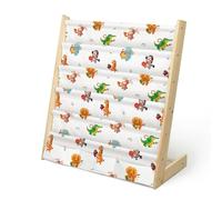 wooshwa Bücherregal Kinder für Kinderzimmer Kinderregal Regal Kleines Bücherregal mit 5 Regale & 3 Tasche, Montessori Bücher-Organizer aus Kiefer & Polyester-Segeltuch Stoff (Tierisches Konzert)