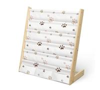 wooshwa Bücherregal Kinder für Kinderzimmer Kinderregal Regal Kleines Bücherregal mit 5 Regale & 3 Tasche, Montessori Bücher-Organizer aus Kiefer & Polyester-Segeltuch Stoff (Tierischer Fußabdruck)