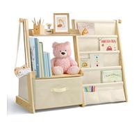 wooshwa Libreria Montessoriana per Bambini Bambina, Scaffale per Giocattoli, Legno Massiccio Montessori Scaffale Libreria 85 * 69.5 * 34.5cm - Beige