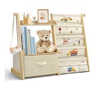wooshwa Libreria Montessoriana per Bambini Bambina, Scaffale per Giocattoli, Legno Massiccio Montessori Scaffale Libreria 85 * 69.5 * 34.5cm - Escavatore