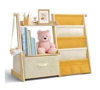 wooshwa Libreria Montessoriana per Bambini Bambina, Scaffale per Giocattoli, Legno Massiccio Montessori Scaffale Libreria 85 * 69.5 * 34.5cm - Giallo