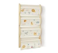 wooshwa Libreria Montessoriana per Bambini da Parete 4 Ripiani e 3 Tasche Porta Libri Bambini Scaffale Salvaspazio Legno 81x43x8cm - Animali Della Giungla