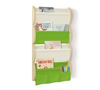 wooshwa Libreria Montessoriana per Bambini da Parete 4 Ripiani e 3 Tasche Porta Libri Bambini Scaffale Salvaspazio Legno 81x43x8cm - Verde