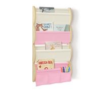 wooshwa Libreria Montessoriana per Bambini da Parete 4 Ripiani e 3 Tasche Porta Libri Bambini Scaffale Salvaspazio Legno 81x43x8cm - Rosa