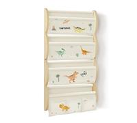 wooshwa Libreria Montessoriana per Bambini da Parete 4 Ripiani e 3 Tasche Porta Libri Bambini Scaffale Salvaspazio Legno 81x43x8cm - Dinosauro