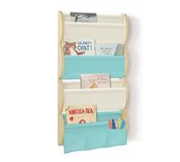 wooshwa Libreria Montessoriana per Bambini da Parete 4 Ripiani e 3 Tasche Porta Libri Bambini Scaffale Salvaspazio Legno 81x43x8cm - Blu