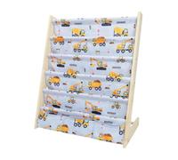 wooshwa Libreria Montessoriana per Bambini,Scaffale a 5 Livelli in Tessuto per Bambini,Librerie per Camerette con 3 Tasche con Maniche Profonde,63 * 30 * 73cm (Escavatore)