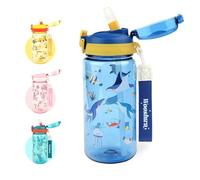 wooshwa Pop-up Borraccia Bambini per la Scuola,600 ml Borraccia con Cannuccia Bambini, Priva di BPA e Lavabile in Lavastoviglie (Animali Oceano)