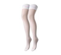 WOOTI TIGHTS Autoreggente setificato 20 den POMODORO, M BIANCO, calza velata, sexy, elegante, morbida, come se fosse una seconda pelle, balza alta 8 cm
