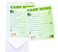 wootile Biglietti di auguri da campeggio, 12 set di biglietti piatti per viaggi, da riempire con il campo estivo, cancelleria, per scrivere lettere, ragazzi e ragazze, camper (verde)