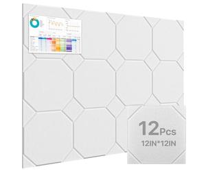 Woovio Confezione da 12 pannelli acustici insonorizzati, autoadesivi, 30,5 x 30,5 x 0,4 cm, pannelli fonoassorbenti per pareti, porte, soffitti, casa e ufficio, ricodifica, colore bianco