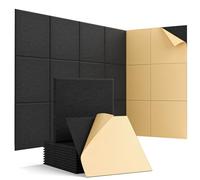 Woovio Pannelli acustici con autoadesivo, 30,5 x 30,5 x 1 cm, pannelli insonorizzanti ad alta densità, decorazione da parete, pannello fonoassorbente, confezione da 12, nero