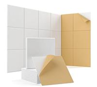 Woovio Pannelli acustici con autoadesivo, 30,5 x 30,5 x 1 cm, pannelli insonorizzanti ad alta densità, decorazione da parete, pannello fonoassorbente, confezione da 12, bianco