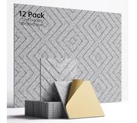 Woovio Pannelli fonoassorbenti, confezione da 12 pannelli acustici autoadesivi ad alta densità, per podcast, studio, soggiorno, ufficio, 30 x 30 x 0,9 cm, grigio