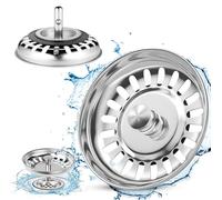 WOOWAIR 2 Pezzi Tappo Lavandino Cucina 79-80 mm, Lavello da 304 in Acciaio Inox, Filtro Lavandino Cucina, a Spina di Pesce Ø 8mm, 25 mm Vite, Diametro 79,3 mm Cestello per Setaccio