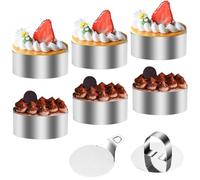 WOOWAIR 6 Pezzi Coppapasta Tondo 8 cm Anelli Dessert con 1 Pressa e 1 Base, Coppa Pasta in Acciaio Inox Riutilizzabili Coppapasta Tagliapasta Anello Torta Adatto per Mousse, Pasticceria, Biscotti