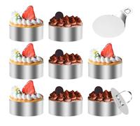 WOOWAIR 8 Pezzi Coppapasta Tondo 8 cm Anelli Dessert con 1 Pressa e 1 Base, Stampi per Mousse in Acciaio Inox Riutilizzabili Coppapasta Tagliapasta Anello Torta Adatto per Mousse, Pasticceria