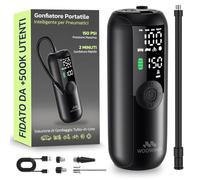 Woowind Compressore Aria Portatile, Pompa Per Bicicletta Elettrica Gonfiaggio in 1 Minuto, 150PSI Gonfia Gomme Auto, Biciclette, Moto e Palloni con Spegnimento Automatico, Schermo LCD, Luce LED