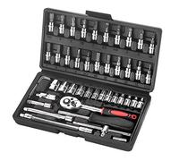 Wopeite 46 Pezzi Set di Chiavi a Bussola con Cricchetto 1/4" Cromo Vanadio Cr-V per auto fai da te Punte PH e PZ