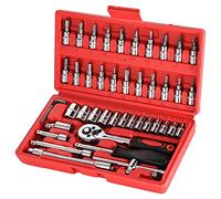 Wopeite Set di Chiavi a Bussola con Cricchetto 1/4" Cromo Vanadio Cr-V per auto fai da te Punte PH e PZ 46 Pezzi Rosso