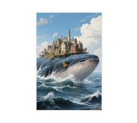 WOPIYNAG Poster su tela con la città sul retro di una balena, decorazione per camera da letto, paesaggio, regalo, 50 x 75 cm