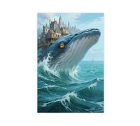 WOPIYNAG Poster su tela con la città sul retro di una balena, decorazione per camera da letto, paesaggio, regalo, 20 x 30 cm