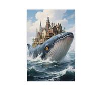 WOPIYNAG Poster su tela con la città sul retro di una balena, decorazione per camera da letto, paesaggio, regalo, 50 x 75 cm