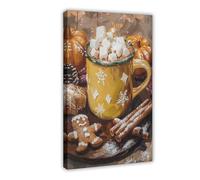 WOPIYNAG Poster su tela stampabile con cioccolata calda con marshmallow, decorazione per camera da letto, decorazione paesaggistica, regalo, 40 x 60 cm