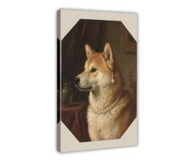 WOPIYNAG Shiba Inu che indossa orecchini di perle, poster su tela, stampa artistica da parete, 30 x 45 cm
