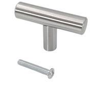 woplus Maniglie per mobili, moderne, in argento, maniglia a T, nera, per armadietti della cucina e porte, lunghezza totale 50mm, in acciaio inox (1 pezzo)