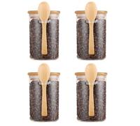 WOPPLXY Bicchieri con coperchio e cucchiaio, set da 4 pezzi, 450 ml, Meal Prep, con cucchiaio, barattolo con coperchio in legno, per conservare spezie, caffè, tè, noci