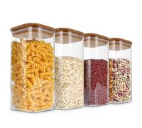 WOPPLXY Set di 4 Contenitori in Vetro con Coperchio, Barattoli Quadrati con Coperchio da 1500 ml, Barattoli Trasparenti in Vetro con Coperchio per Spaghetti, Farina, Riso, Fagioli, Noci