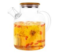 WOPPLXY Teiera da 1800 ml con filtro e coperchio in legno, trasparente, per bevande calde e fredde