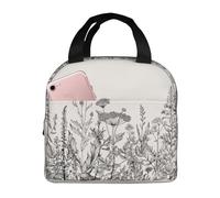 WOPQS Borsa per il pranzo con incisione botanica con erbe floreali, borsa bento per adulti, portatile, isolata, a prova di perdite