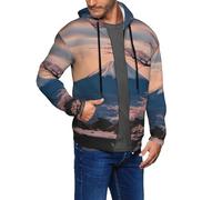 WOPQS Giappone Monte Fuji Paesaggio Uomini Felpa Con Cappuccio Con Zip Tempo Libero Sportswear Viaggiare Vivere Corsa Passeggiata Abbigliamento, Nero , XXL