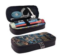 WOPQS New York Night Astuccio in pelle portapenne cancelleria College Pouch Holder Box Organizer