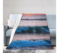 WOPQS Sunset And Sunrise con onde oceaniche e mare, ultra morbida, in micropile, coperta calda per letto, divano, letto, riposo a casa