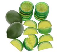 Woration Set di 20 pezzi di limoni artificiali verdi e fette di limone e fette di frutta finta, set di fette di frutta finta, modello di cibo, lime, feste a tema, centrotavola, ornamento per matrimoni