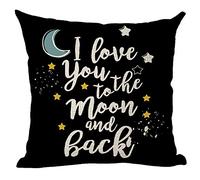 Word Art Quote I Love You To The Moon And Back Stars Black Background Gift for Lover Federe Cuscini Square Fodera per Cuscino con Invisibile Fodere Cuscini per Balcone Terrazza Divano 45X45Cm