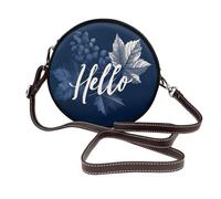 Word Hello Maple Leaves On Navy Blue Women Round Crossbody Bags Leather Sling Bag Purse