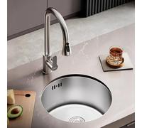 WORDFUN Lavello da Cucina in Acciaio Inox, 28/30/32/36/40/42cm Lavandino Rotondo Vasca Singola, Lavello sopra E Sottopiano, per Campeggio, Bar, Bagno, Caffetteria, Lavanderia, Garage(40x40cm)