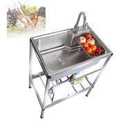 WORDFUN Lavello da Cucina Professionale, Lavello Commerciale in Acciaio Inossidabile, 55x40cm 60x45cm Lavelli Mobile da Cucina, Lavatoio da Giardino Campeggio, Lavandino da Esterno
