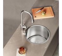 WORDFUN Lavello da Cucina Rotondo in Acciaio Inox, 30/36/40/42cm, Lavandino sopra E Sottopiano Vasca Singola, Lavello Domestico con Rubinetto Estraibile, per Cucina, Bagno, Caffetteria(40x40cm)