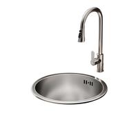 WORDFUN Lavello da Rotondo Singolo in Acciaio Inox, 28 30 32 36 40 42cm Lavello sopra E Sottopiano, Spazzolato, Lavandino da Cucina con Rubinetto Estraibile, per Lavanderia, Bar(32x32cm)