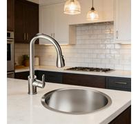 WORDFUN Lavello Rotondo con Rubinetto, Lavandino da Cucina in Acciaio Inox Vasca Singola, Lavello sopra E Sottopiano, Silenzioso, Anticondensazione, per Cucina, Bar, Campeggio(32x32cm)