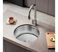 WORDFUN Lavello Rotondo in Acciaio Inox, Lavello da Cucina A Vasca Singola, Lavandino Silenzioso con Rubinetto Estraibile, 30/32/36/40/42cm, per Bar, Campeggio, Bagno, Caffetteria(30x30cm)