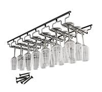 WORDFUN Porta Calici Sottopensile Appendi Bicchieri Nero, 3 Binari Portabicchieri da Vino Acciaio Inossidabile, Organizzatore di Stoccaggio di Bicchieri di Vino, Leggero E Resistente