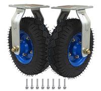 WORDFUN Set di 2 Ruote del Carrello Ruote Piroettanti Industriali for Impieghi Gravosi 8'' 10'' Ruote Pneumatiche Ruote in Gomma con Freni, con Viti Inox Mozzo in Acciaio, for Carrelli Mobili