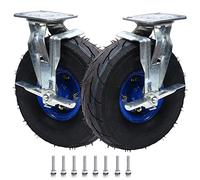WORDFUN Set di 2 Ruote del Carrello Ruote Piroettanti Industriali for Impieghi Gravosi 8'' 10'' Ruote Pneumatiche Ruote in Gomma con Freni, con Viti Inox Mozzo in Acciaio, for Carrelli Mobili