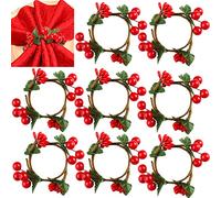 wordmouk Anelli di Porta Tovagliolo di Natale 8 Pcs Bacche Rosse Anelli Portatovaglioli Natale Tovagliolo Anello Portasciugamani Christmas Napkin Rings Holder per Porta Tovaglioli da Tavola Natalizio